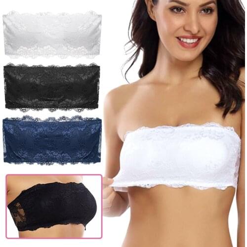 Lace Bra for Women Strapless Bra Push Up Invisible Backless Lace Underwear with Pad