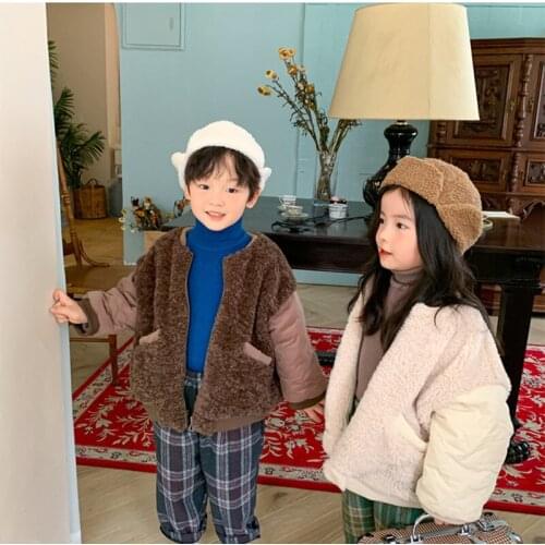 Girls Boys Babys Coat Jacket Outwear 2021 Fashion Fur Thicken Winter Plus Velvet Warm Tracksuit Fleece Childrens Clothing