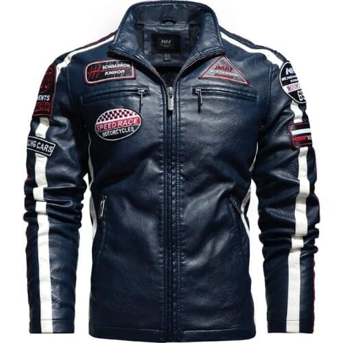 Mens PU Jackets Motorcycle Racing Suit Trendy Men Plus Fleece Thin Leather Coats hit color Big size slim Tops Clothing For Male