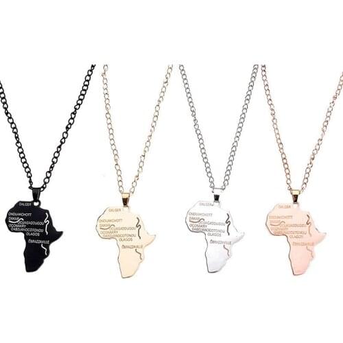 Fashion Gold Color Black Or Silver Color African Afro Map Pendant Necklace Chain