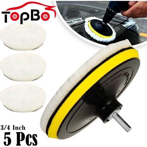 5Pcs 3"/4"/5" Universal Polisher Buffer Kit Soft Artificial Woollen Bonnet Pad White Car Detailing Waxing Polishing Accessories