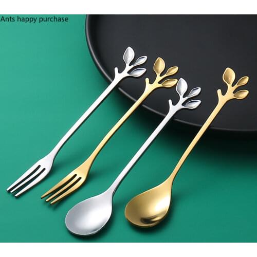 Stainless Steel Leaf Spoon Cake Dessert Spoons Coffee Spoon Mixing Spoons Tiny Spoon Fruit Fork Fruit Sign Kitchen Accessories