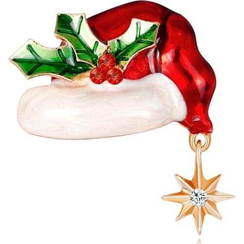 CINDY XIANG New Fashion Christmas Hat Brooch Pins Drop Oil Star Gold-color Enamel Brooches Kids Party Ornaments Christmas Gift