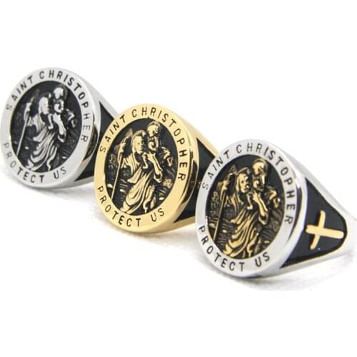 Newest Cool Sain Christopher Ring 316L Stainless Steel Fashion Jewelry Size 7-13 Saint Cross Ring