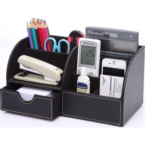 Home Office Storage PU Leather Desk Organizer Storage Box Pen Pencil Holder Remote Control holder Name Card Stand