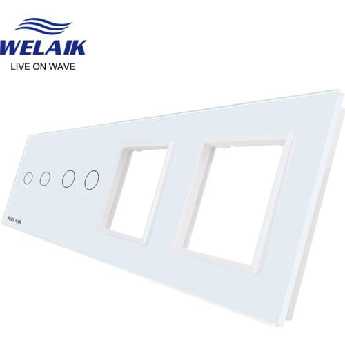 WELAIK EU Touch-Switch DIY-Parts-Glass-Panel Only-Wall Light-Switch-panel 4frame 2gang+2gang+0+0 Square-hole A492288W/B1
