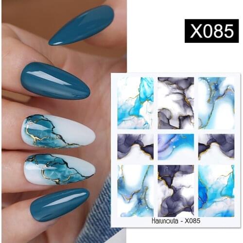 Harunouta Ink Blooming Marble Water Decals Flower Leaves Transfer Sliders Paper Abstract Geometric Lines Nail Stickers Watermark