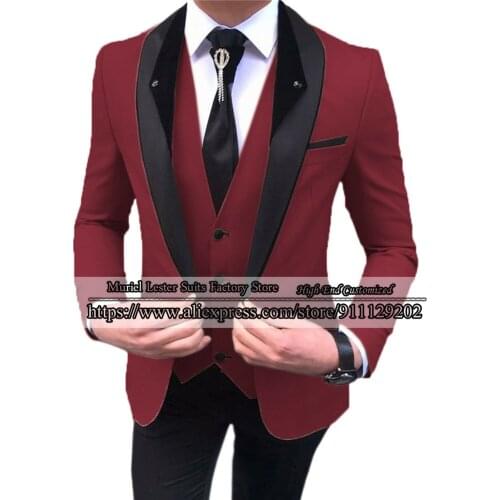 Ternos Sob Medida Satin Black Lapel Jacket With Pants 3 Pieces Set Tailor-Made Suits For Wedding Smoking Business Blazer Tuxedo