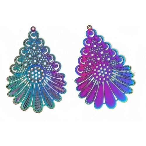 DoreenBeads Fashion Copper Enamel Painting Pendants Multicolor Feather Filigree Stamping Jewelry DIY Charms 47mm x 31mm, 1 Pair