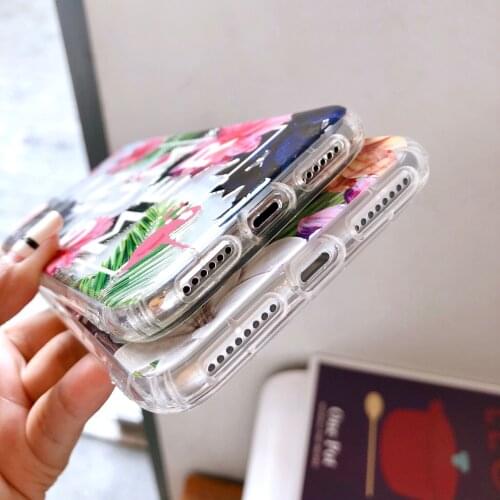 Transparent flower phone case For iPhone 7 8 Plus XS Max XR Flamingo Silicon Cases For iPhone X 7 6 6S Plus Soft TPU Cover Cute