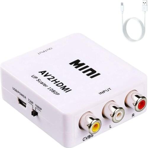 RCA Composite CVBS AV to HDMI Video Audio Converter Adapter Supporting PAL/NTSC with USB Charge Cable for PC Laptop( White)