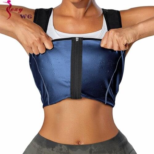 SEXYWG Zipper Sauna Sweat Suits Women Slimming Body Shaper Shirt Fitness Gym Vest Waist Trainer Fat Burn Corset Thermal Blouse