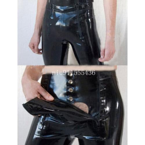 Sexy Latex Man Pants with Front Flat Codpiece Handmade Men Trousers Kakegurui Cosplay Costume