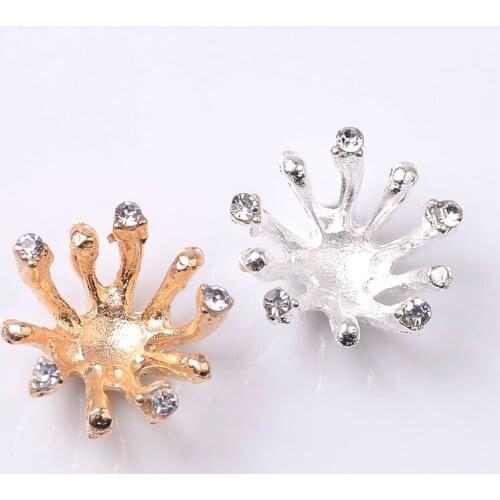 30 PCS 15mm Metal Alloy Crystal Rhinestone Stamen Flowers Bead Caps DIY Handmade Accessories For Jewelry Making