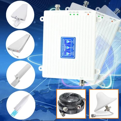 Full Set 2G GSM 900MHz DCS 4G LTE 1800MHz 3G UMTS W-CDMA 2100MHz Mobile Phone Signal Booster Repeater with Ceiling / Log Antenna