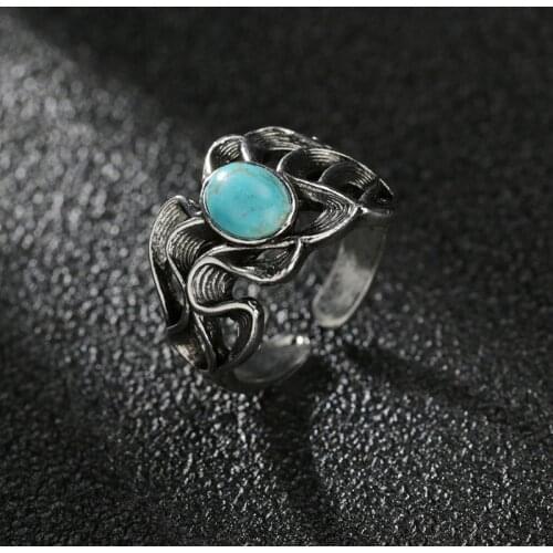 Punk Vintage Blue Stone Rings For Women Boho Female Charms Jewelry Men Antique Knuckle Ring Fashion Party Gift