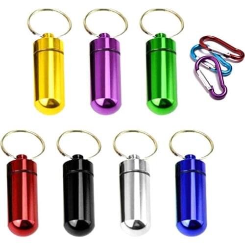 Waterproof Aluminum Pill Box Case Bottle stash storage tobacco Keychain with carabiner camping portable outdoor holder