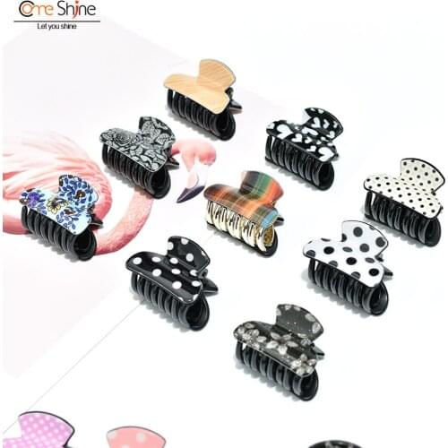 3Pcs/pack 4cm Fashion Acrylic Hair Claw Clip ins Set For Girls Colorful Dot Cuet Flower Small Crab Clamps Accessories Women