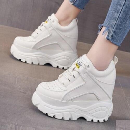 Spring Autumn New Korean Style Wedges Height Increasing Platform Sewing Genuine Leather Women Pumps Ladies Casual Sneakers Shoes
