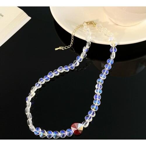 2021 Punk Transparent Love Crystal Beads Short Necklaces for Women Clavicle Chain Necklace Vintage Choker Necklace Jewelry Gifts