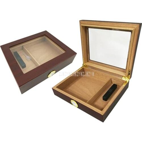 1PC Transparent Skylight Cedar Wood Wooden 1-25 Cigars Storage Box Smoking Cigar Moisturizing Humidor With Hygrometer Humidifier