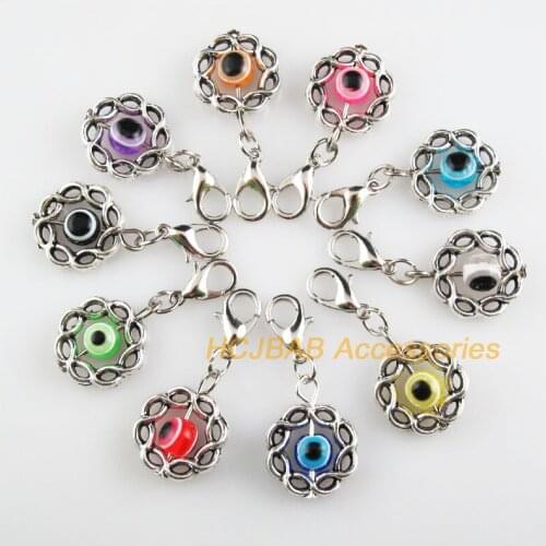 10 New Winding 15mm Charms Mixed Eye Resin Tibetan Silver Plated Retro With Lobster Claw Clasps