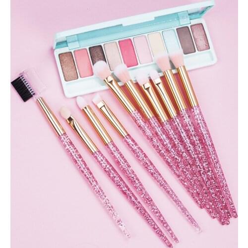 Glitter 10pcs Lovely Pink Eye Brushes Set Eyeliner Eyebrow Eyeshadow Makeup Brushes Set Cosmetic Beauty maquiagem Tools