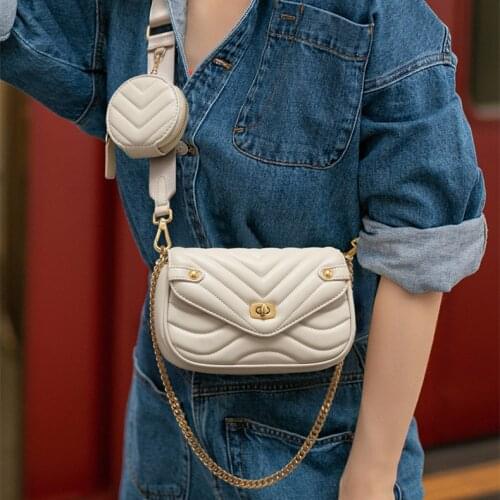 2 PCS/SET Small PU Leather Shoulder Bag For Women New Purse and HandbagsTravel Crossbody Bag ladies chain Sling Bag