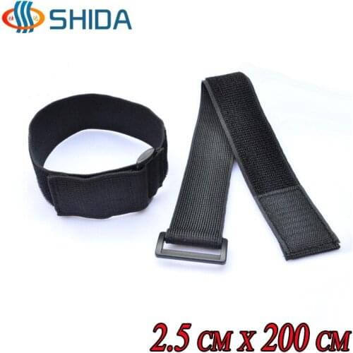2pcs 2.5cm x 200cm Nylon Self Adhesive Elastic Strap Fastener Tapes with Plastic Buckle Stretch Hook and Loop Cable Ties Sticky