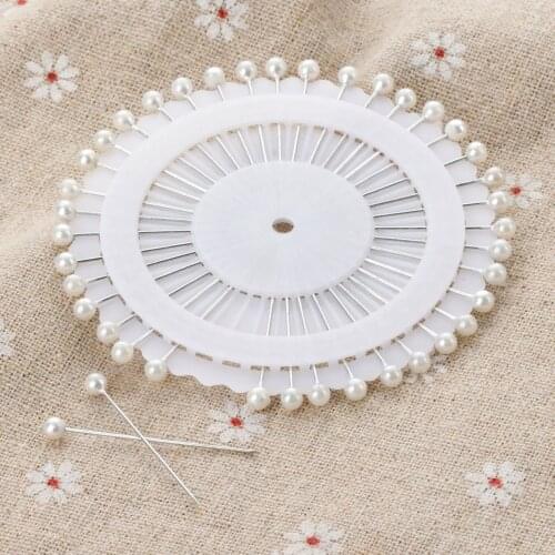 40Pcs/wheel Dressmaking Sewing Pin Craft Tool White Faux Round Pearl Straight Head Pins for Home Garden DIY Crafts Tool 35mm