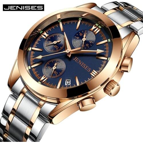JENISES Men Top Luxury Brand Military Sport Watch Mens Quartz Clock Full Steel Casual Business Gold Watches Relogio Masculino