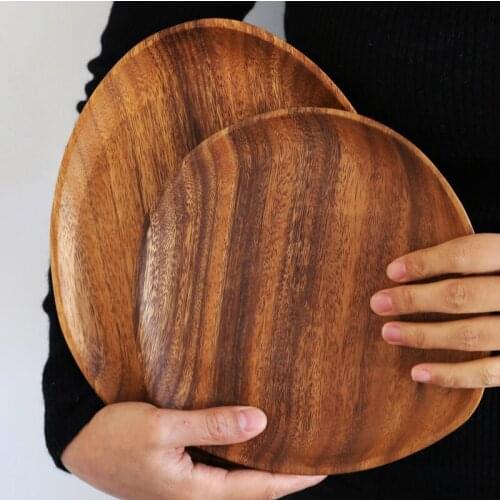 Wooden Plate Oval Solid Retro Irregular Wood Pan Fruit Bread Dishes Food Storage Tray Dessert Dinner Tableware Photography Props