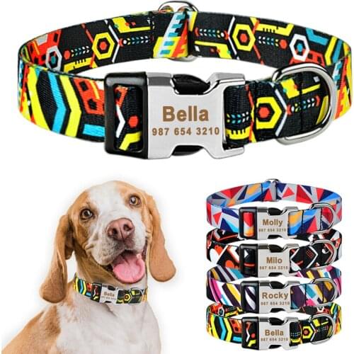 Designer Custom Engraved Dog Collar Adjustable Nylon Unisex Fashion Dog Collar Personalized Small Large Puppy Pet Tag Dog Collar