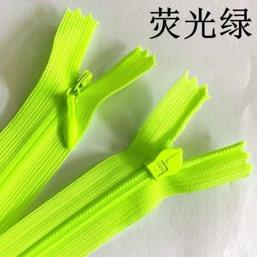 50pcs/lot 3# Lace Invisible Zipper SBS 25cm 60cm Close End Dress Swimwear Pillow Lock Skirt Fluorescent Green