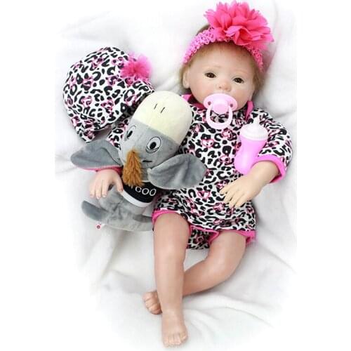 Nicery 20inch 50cm Bebe Doll Reborn Soft Silicone Boy Girl Toy Reborn Baby Doll Gift for Children Leopard-print Clothes