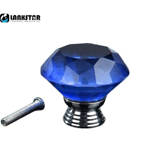 Furniture Hardware Blue Crystal Handle 30mm Single Hole drawer Knobs