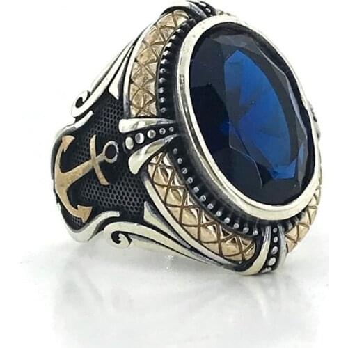 Sailor Anchor (Anchor) Sapphire the Moon the stars Silver Men 'S Ring
