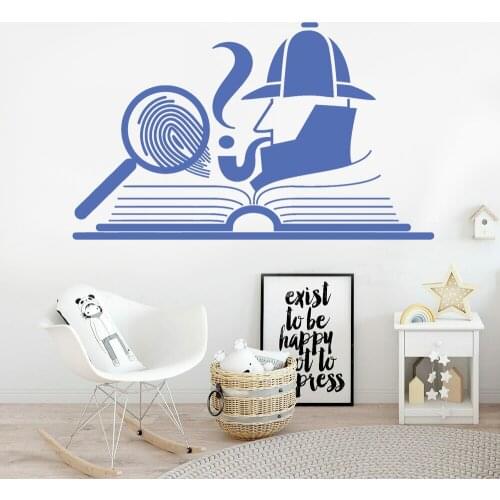 Sleuth Wall Decal Detective Loupe Fingerprint Open Book Cartoon Pattern Vinyl Wall Stickers Home Decoration Kids Room Z552