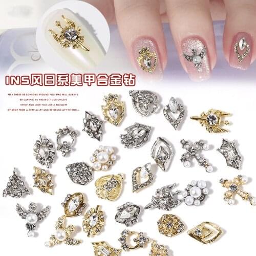 Nail Stickers Exquisite Shining Zircon Nail Patch DIY Pearl Inlaid Diamond Gold Plated Hand Accessories