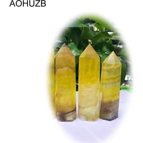 Natural Crystals Quartz High Quality Yellow Fluorite Point Tower Energy Reiki Healing Stone Room Home Office Decoration Gemstone