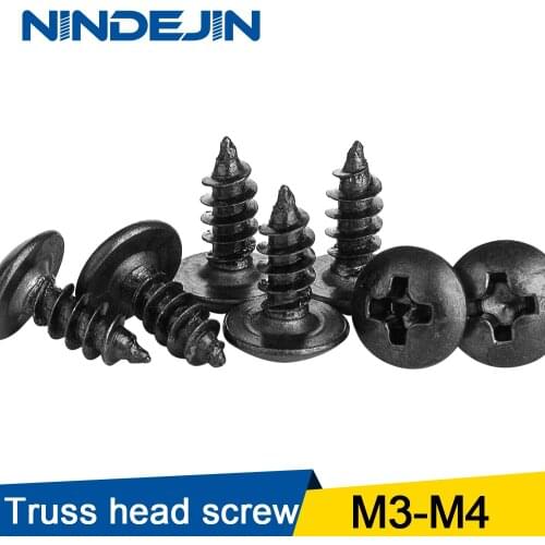 NINDEJIN 100pcs Cross Phillips Truss Head Self-tapping Screw Carbon Steel cabinet screw M3 M3.5 M4 Mushroom Head Wood Screw