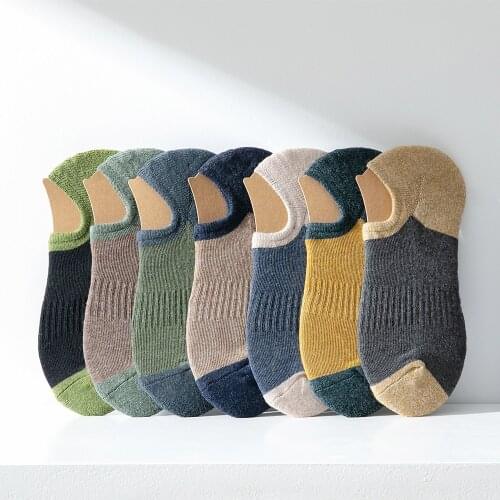 2020 New Color Matching Mens Invisible Socks Thickened Non Slip Mens High Quality Sports Towel Short Socks For Man Gift
