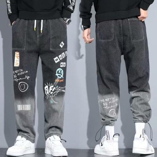 New 2021 Fashion Mens Denim pants Hip Hop Trend Streetwear Jogging Pants Men Casual Elastic Waist Men Clothing Cargo Trousers