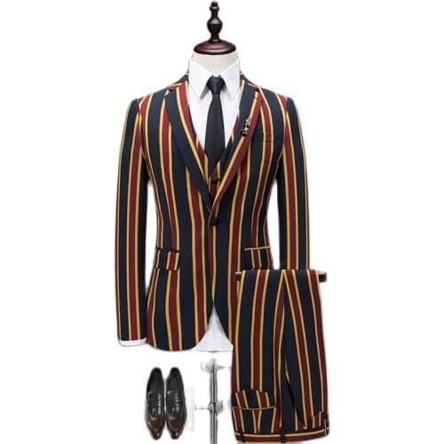 2021 Suits new mens fashion striped single button suit three-piece (coat + trousers + vest) mens slim business casual suit