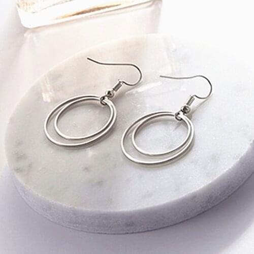 2020 New cheap European and American Minimalist Metal Earrings Double Circle Small Earrings for Women Daily Dating Gift