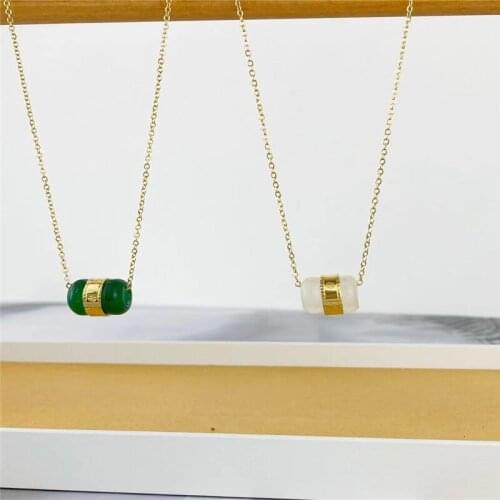 New gold inlaid jade titanium steel necklace road pass pendant accessories fashion beauty decoration jewelry spot