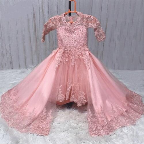 New Arrival Flower Girl Dresses for Weddings Lace Applique Beaded Little Girls Clothes Vestido De Daminha Detachable Train