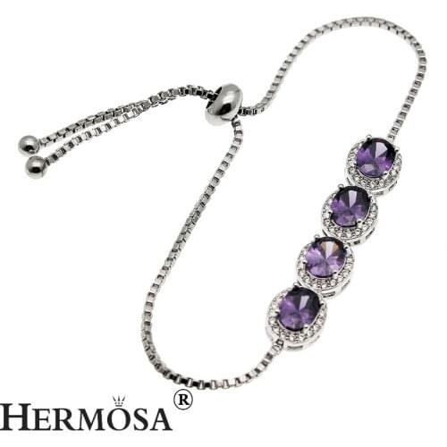 OvalAmethyst Kunzite Onyx Latest Style Jewelry Adjustable Pull Tie Chain Bracelet 3-11 Inch Free Shipping