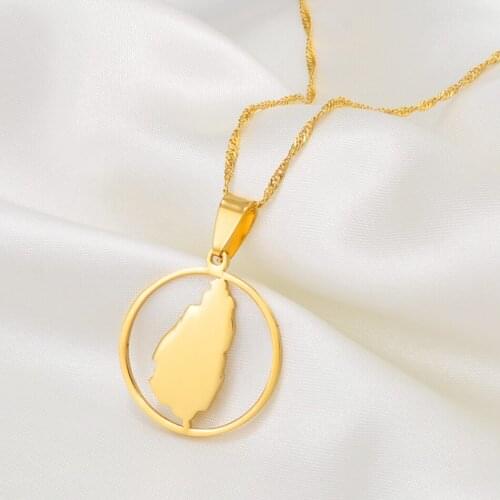 Anniyo Round Saint Lucia Map Pendant Necklace for Women Girl Gold Color Jewelry St. Lucia Chains Jewellery #203021