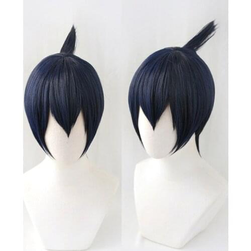 Anime Chainsaw Man Hayakawa Aki Cosplay Wig Dark Blue Short Heat Resistant Synthetic Hair Carnival Party Wigs + Wig Cap